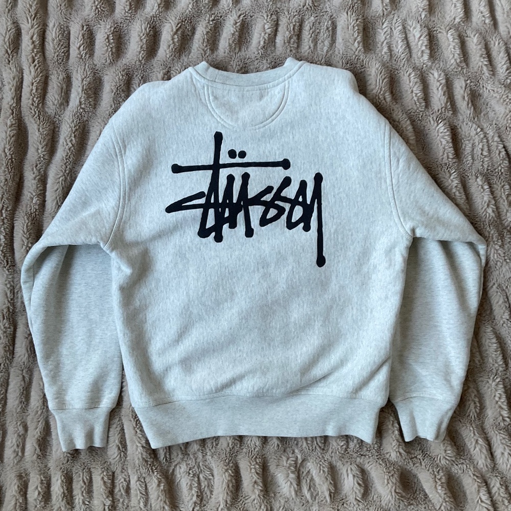 Stussy Crew Neck Grey / Gray Logo Sweatshirt